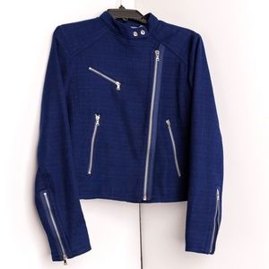 Gap Navy Moto Jacket Size Small Blue Silver Zipper Pockets Lined Cotton Snap